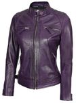 Purple Vintage Distressed Genuine Womens Leather Motorcycle Jacket | [1315426] Diamond 1 Purple, 2XL