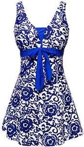 wantdo Women's Plus Size Swim Dress Tankini Swimsuit Vintage Slimming Swimwear Brilliant Blue US 18W-20W