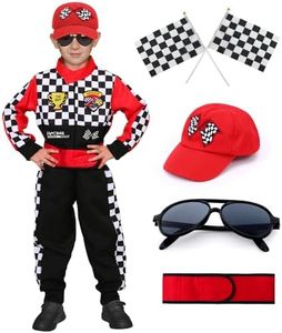 Latocos Kids Race Car Driver Costume Boys Girls Racer Jumpsuit With Car Cap Sunglasses Kids Dress Up Role Play for Halloween