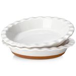 MALACASA Ceramic Pie Dishes, Pie Pan for Baking 9 Inch,40 OZ Pie Plate Round Pie Dish for Baking Fluted Pie Dish Baking Pan, Non Stick Deep Pie Dishes for Quiche (White and Brown, 2PC)