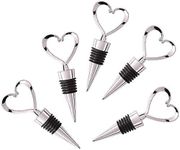 5 Pcs Zinc Alloy Heart Wine Bottle Stopper and Beverage Wine Bottle Stoppers for Wedding,Holiday Party,Birthday,Silver Heart