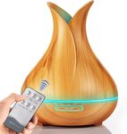 Large Vase 500mL Ultrasonic Aromatherapy Essential Oil Diffuser by BELLADDY INC – Remote Control, Auto Shutoff, Wood Grain, Cool Mist Air, Home Office Spa, Quiet (Light Wood)