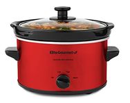 Elite Gourmet MST-275XR# Electric Oval Slow Cooker, AdjCatable Temp, Entrees, Sauces, Stews & Dips, Dishwasher Safe Glass Lid & Crock (2 Quart, Red)