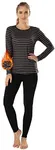 MANCYFIT Thermal Underwear for Women Long Johns Set Fleece Lined Ultra Soft Striped Shirt Black Small