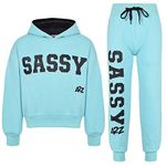 A2Z 4 Kids Girls Tracksuit Fleece Hooded Crop Top Bottom Jogging Suit - T.S Crop Sassy Aqua 9-10