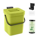 Compost Bin Kitchen, Small Hanging Kitchen Compost Bin Countertop Compost Bin Hanging Small Trash Can Under Sink for Cupboard,Bedroom,Office,Camping,Mountable Indoor Compost Bucke (Green)