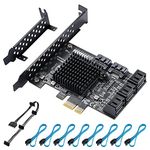 BEYIMEI PCIe SATA Card 8 Ports, with 8 SATA Cables, Power Splitter Cable andLow Profile Bracket,SATA 3.0 Controller Expansion Card, PCI-E X1 3.0 Gen3 (6Gbps) Controller Card (ASM1064+JMB575)