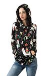 True Face Ladies Christmas Pullover Hoodie Jumper Long Sleeve Slim Fit Hooded Top Xmas Print Sweatshirt Winter Gift for Women Black S