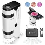 100x-250x Mini Pocket Microscope for Kids Adults, Protable Handheld Microscope with 5 Microscope Slides, Phone Adapter, Miniscope Portable Microscope Kit for Kids Adults Science Lab Education,White