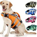 Kuoser Dog Life Jacket with Reflective Stripes, Adjustable High Visibility Dog Life Vest Ripstop Dog Lifesaver Pet Life Preserver with High Flotation Swimsuit Small Medium & Large Dogs, Orange Camo