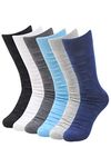 BALENZIA Men's Patterned Self Design Crew Length/Calf Length Formal Socks (Free Size) Made with Cotton and Spandex - Combo Pack of 6 (Dark Grey, Light Grey, Black, White, Navy, Blue)