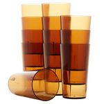 Restaurant Grade, BPA-Free 12oz Amber Plastic Cups 12pk. Super Durable, Break Resistant Drinking Glasses for Cafe, Party, Catering. Reusable, Stackable Tumblers with Textured Grip Design