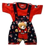 Lollipop Baby Boys Girls Dress Cotton Dungaree with T-Shirt Clothing Set (PrintTeddy Navy, 6-12 Months)