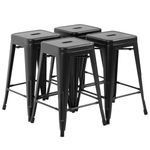 Metal Stools Bar Stools 24" 30" Counter Height Stackable Barstools Indoor Outdoor Patio Furniture Dining Backless Kitchen Bar Stools Set of 4 (Black, 24")