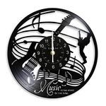 Upcycled Vinyl Record Music Rock Retro Guitar Art Vinyl Wall Clock Room Decor Decorative Vinyl Record Wall Clock Gift to Your Friends Family Any Occasion