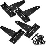 4 T-Hinges Gate Shelter Hinges in Black, 3 Inch Barn Door Hinges, Heavy Duty Door T Strap Hinge, Metal Door Strap Hinge with 24 Screws