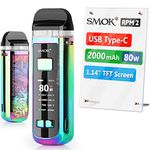 Official SMOK RPM2 2000mAh 80W E Cigarette Vape Starter Kit, USB Type-C Fast Charging ecig, Large 1.14" TFT Screen, 2X Pods 2ml, Mesh 0.16ohm & 0.4ohm, Real Pod Mod, No Nicotine - Prism Rainbow