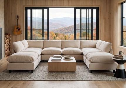Iroomy Cloud Couch Sectional, Oversized Chenille Modular Sofa, Deep Comfy Seat, 8-Seater Sofas Couches, Living Room, Beige