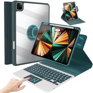 iXTRA Keyboard Case for iPad Pro 11 Inch 4th 3rd 2nd 1st Gen, 360° Rotatable Magnetic Slim Clear Case Detachable Wireless Keyboard with Trackpad Pencil Holder Auto Sleep & Wake, Dark Green