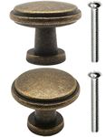 Fuxxer® 2 x Antique Furniture Handles, Drawer Knobs, Country House Vintage Design, Bronze Brass Kitchen Buffet, 26 x 21 mm, Set of 2 Including Screws