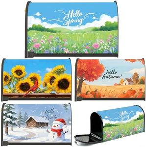 4 Pcs Seasonal Mailbox Covers Magnetic Standard Size 18 x 21 Inch Hello Spring Summer Autumn Winter Magnetic Mailbox Covers Wraps for Holiday Garden Yard Home