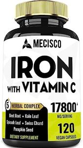 7in1 Iron and Vitamin C Supplement 17800mg - Ultra Concentrated with Beet Root, Spinach, Kale, Swiss Chard & Pumpkin - Body Balance, Natural Mood & Immune Support - 120 Capsules for 2-Month Supply