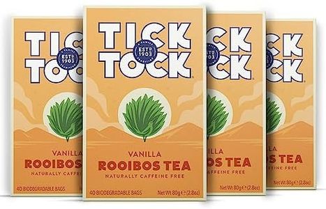 Tick Tock Vanilla Rooibos Tea Caffeine-Free Tea Pack of 4 x 40 Tea Bags (160 Teabags) Naturally Sweet Herbal Tea Biodegradable Tea Bags Rooibos Tea UK Redbush Tea for Wellbeing and Relaxation