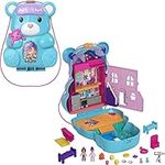 Polly Pocket Teddy Bear Purse Compact, Sleepover Theme with 2 Micro Dolls & 16 Accessories, Pop & Swap Peg Feature, Great Gift for Ages 4 Years Old & Up, HGC39