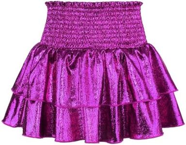 JESKIDS Girls Metallic Skirts Shiny Sparkly Sequin Cheerleaders Skirt 10-11 Years Rose Red