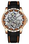 B BINGER Men's Skeleton Watches Automatic Mechanical Watch with Dual Balance Wheels (Gold Orangee)