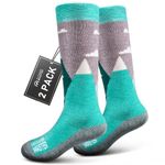 OutdoorMaster Kids Ski Socks - Merino Wool Blend, Over the Calf Design w/Non-Slip Cuff