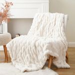 BATTILO HOME Faux Fur Throw Blanket Ivory 50"x 60" Fluffy Blanket Warm Veversible Rabbit Fur Blanket for Bed Sofa Couch Living Room Home Decor