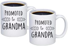 Pregnancy Announcement For Grandparents Coffee Mugs - Grandma To Be & Grandpa to Be 11 oz Mugs - Great Pregnancy Reveal Idea For Baby Announcement - Mug Set - Promoted to Grandma & Grandpa