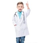 Dress To Impress Dc1001 Unisex Kids Doctor Coat Costumes Dress For Boys & Girls Set Of 4 (Doctor Coat, Stethoscope, Injections & Surgical Masks) - Polyester, White