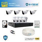 HI-FOCUS 8-Channel DVR with 2.4MP 1080P Indoor & Outdoor Security CCTV Cameras Full Set Kit with 1 TB HDD BNC, DC, Cable & Power Supply