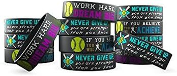 Inkstone Softball Bracelets | (12-Pack) Sports Motivational Quotes "Never Give Up You Are Stronger Than You Know" | Durable | Encouraging Gifts for Team, Friends, Colleagues, and Employee