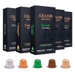 Grano Milano 50 Aluminium Nespresso Compatible Coffee Pods Original line - Medium & Dark Roast Variety Pack Coffee Capsules, Espresso Coffee Made in Italy