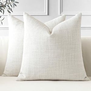 JOTOM Set of 2 Cushion Covers 50x50 cm Linen Beige Decorative Throw Pillow Covers 20x20 Inch Square Cushion Case Home Decor Pillowcases for Couch Sofa Living Room Bed (Beige), DMBKHUK0108