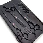 Kingstar 8.0in. Matt Black Professional Pet Grooming Scissors Set,Straight & Thinning & Curved Scissors Set with Comb,Dog Grooming,A559