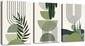 FajerminArt 3Pcs Framed Sage Green Canvas Wall Art, Modern Aesthetic Green Plant Wall Art Boho Home Decor Poster Canvas Painting Wall Decor for Bedroom Living Room Office Ready to Hang 30x40cmx3 Pcs