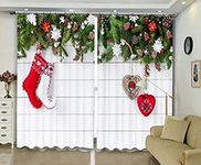 helvetica Polyester Decorative Beautiful Print 3D Christmas Theme Printed Curtain with Eyelet Ring for -Door - Multicolour -Pack of 2 (7 Feet)