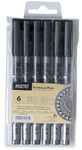 BRUSTRO Technical Fineliner Pen I Black I Set of 6 - Tip Sizes - 0.05mm, 0.1mm, 0.2mm, 0.3mm, 0.5mm, 0.8mm | Ideal for Mandala, Drawing,Artist Illustration,Sketching