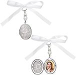 SUPERFINDINGS Wedding Bouquet Charm Oval Bridal Wedding Bouquet Photo Charms 316 Stainless Steel Locket Pendants Decoration 75mm Memorial Angel Photo Charm, Stainless Steel, Rhinestone