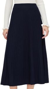 GOELIA Womens Plaid Wool Skirts Winter Spring Stretchy Waist Knitted A Line Midi Skirt Holiday Skirts for Women Dark Navy