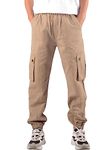 NATUST Boys Cargo Trousers Elastic Waist Joggers Teens Pants with Multi Pocket Khaki 160