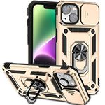 Hitaoyou iPhone 14 Case, iPhone 14 Case with Camera Cover & Kickstand Military Grade Shockproof Heavy Duty Protective Magnetic Case for iPhone 14 6.1'' inch Gold