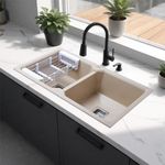 LIPKA Quartz Sand Choco Double Bowl 37x18x9 Inches Kitchen Sink | Matte Finish | Granite Quartz Sink with Waste Pipe, Sink Coupling, Double Bowl Connector & Vegetable Strainer