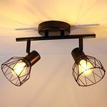 Dehobo Spot Light Fittings for Ceilings Adjustable in Matt Black Wire Cage Wall Spotlights with E14 Base Kitchen Spot Lights Industrial 2 Way Ceiling Light Bar for Indoor Hallway Living Room Shop