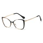 kachawoo Retro Cat Eye Glasses Frame for Women Optical Metal Eyeglasses Female Decoration, Black Gold, Medium