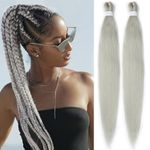 EFFGOCO Braiding Hair Pre Stretched 2Packs Kanekalon Silver Gray Jumbo Braiding Hair 26 Inch Long Synthetic Hair Extensions for Box Braids Crochet Braids Braiding Hair (26Inch, Silver)